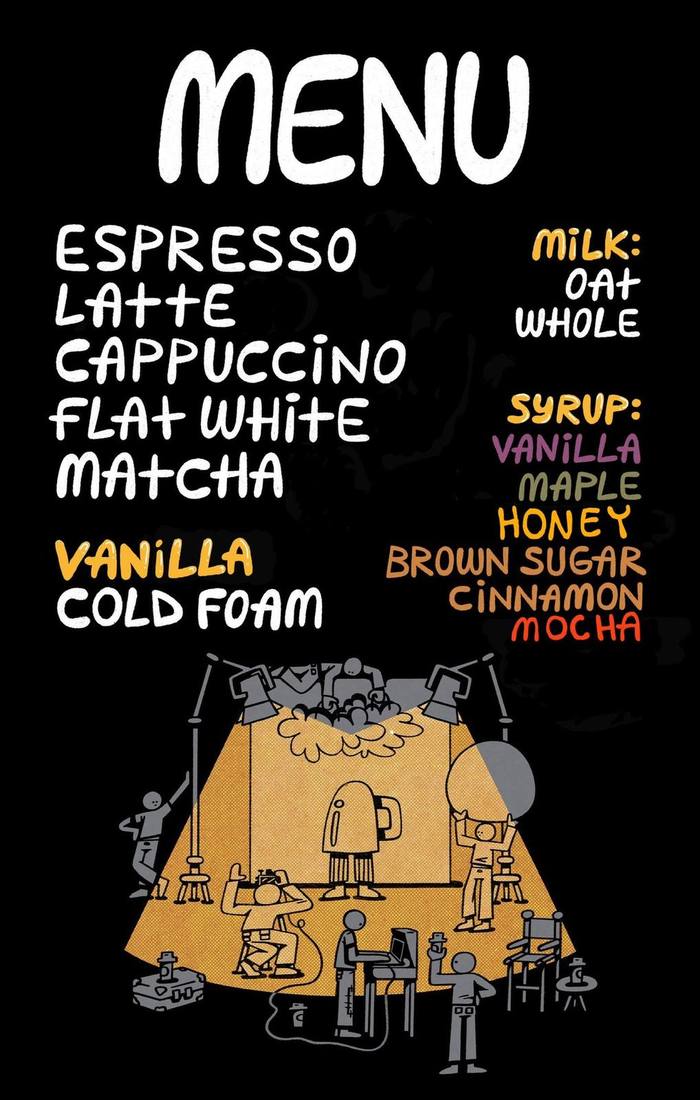 On Set Coffee signature menu — film production day
