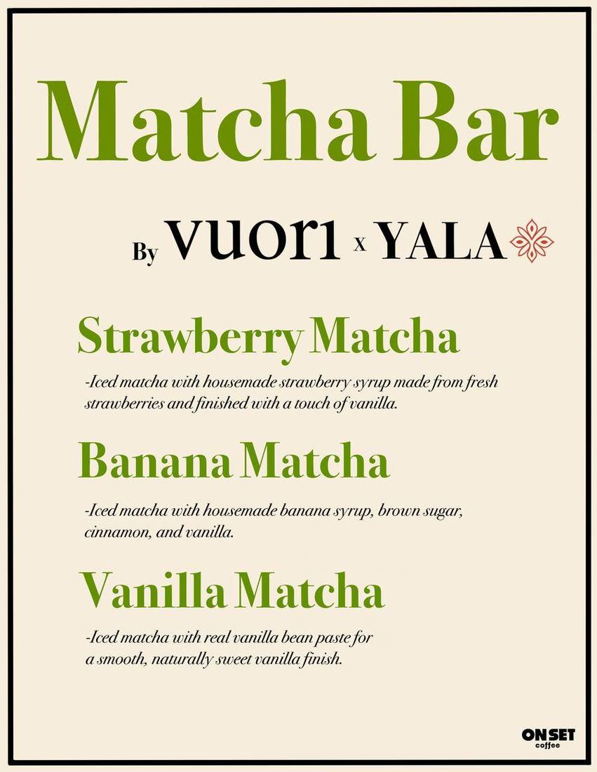 Custom menu for Vuori × YALA Matcha Bar