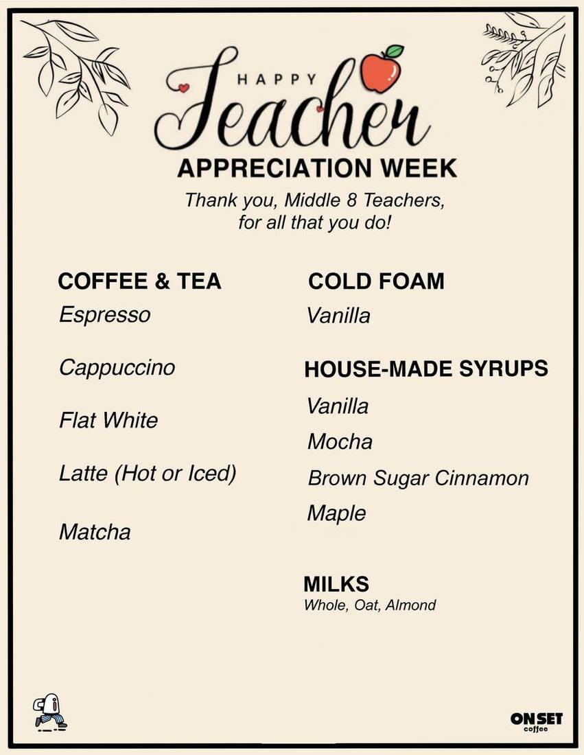 Custom menu for Middle 8 Teachers