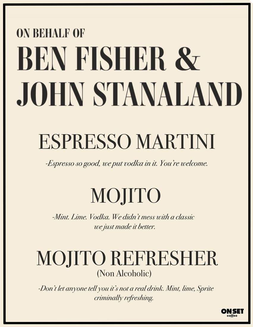 Custom menu for Ben Fisher × John Stanaland